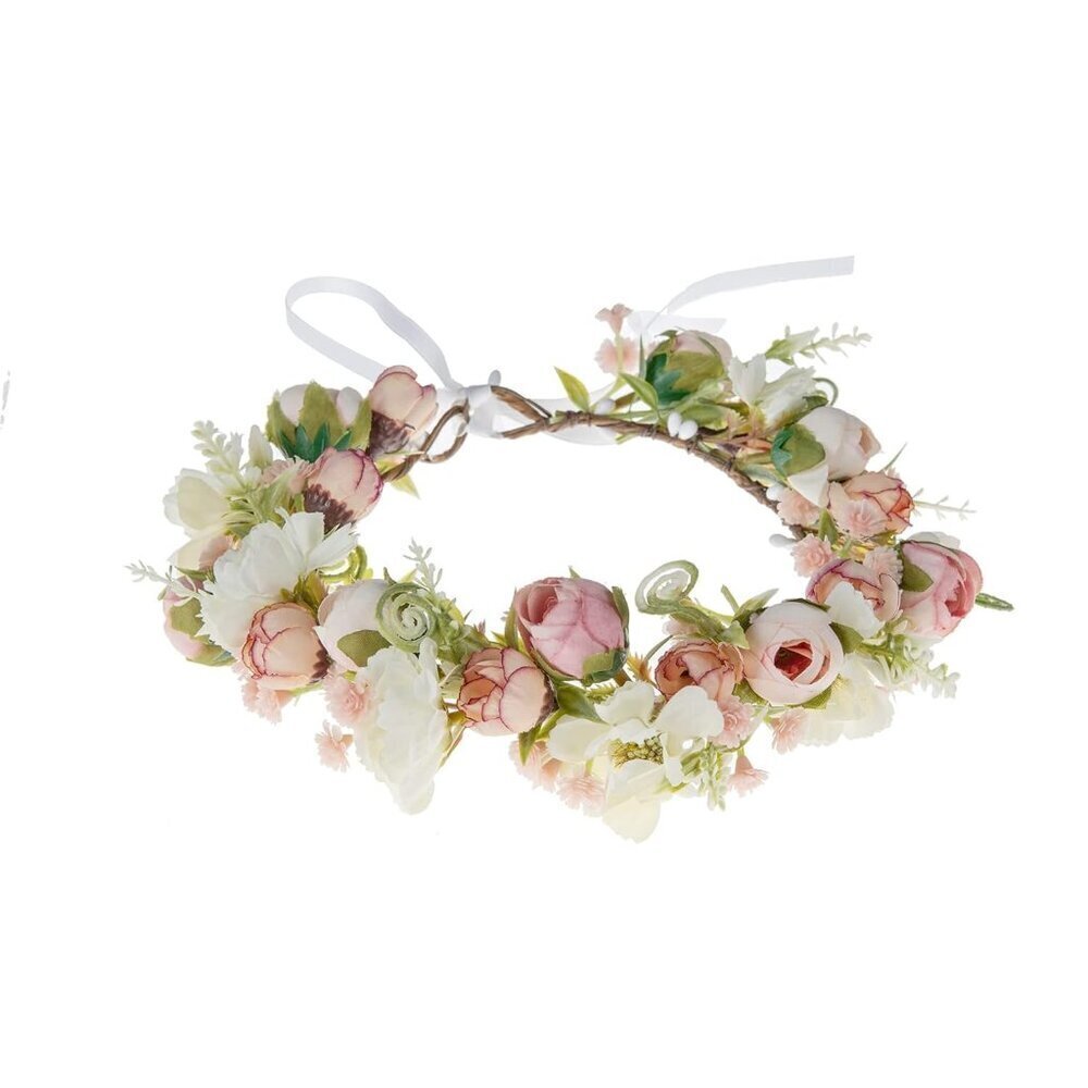 Floral Wreath Headband Pink Camellia Wedding Festival Photo Prop Women